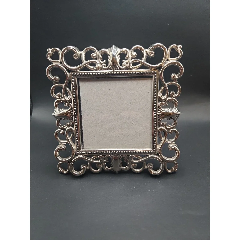 Prinz‎ Ornate Silver Plate 3x3 Picture Frame Square Rococo Openwork Scrollwork